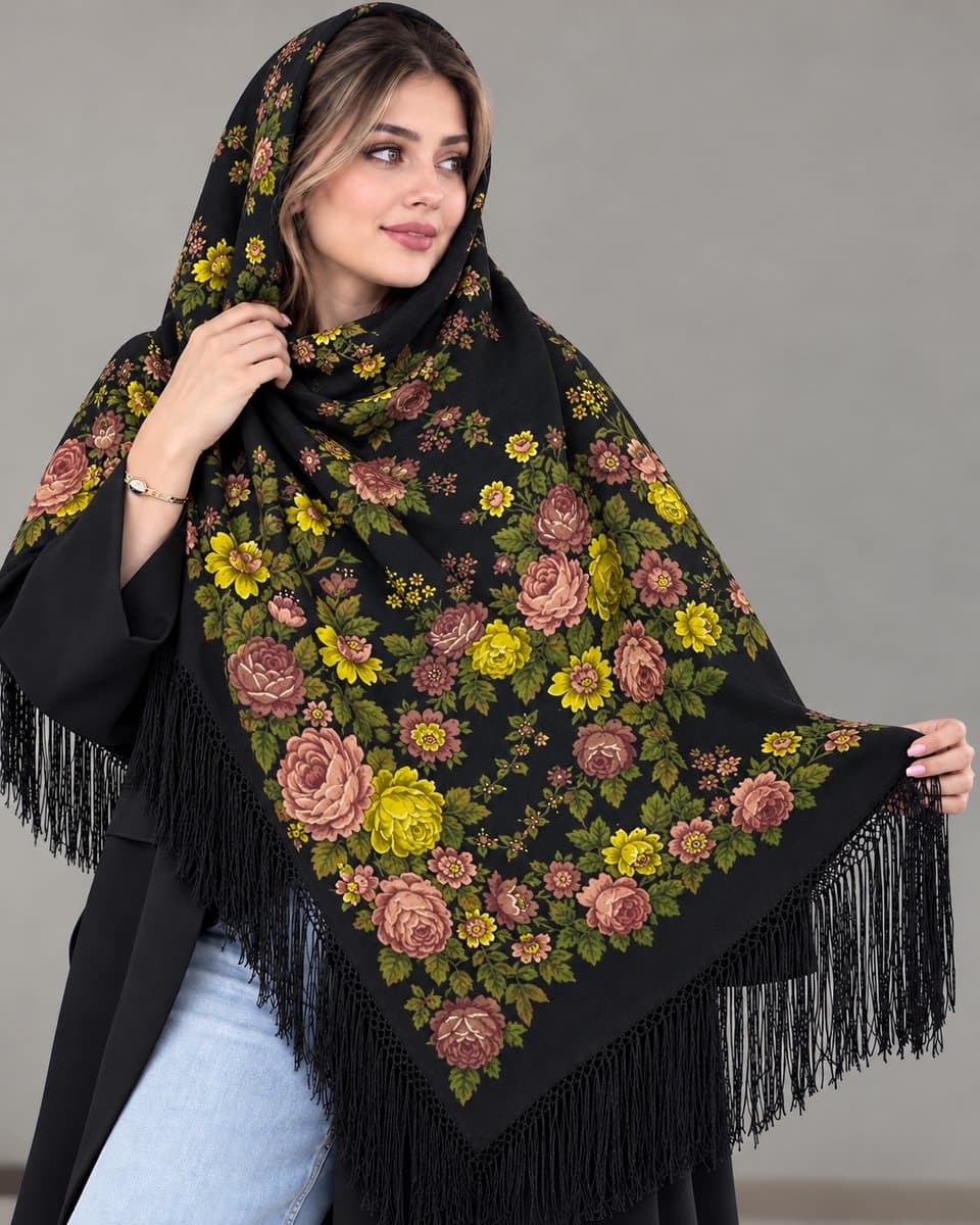 چارقد زیبای پشمی لیمویی
